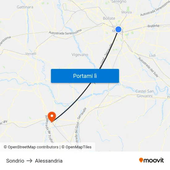 Sondrio to Alessandria map