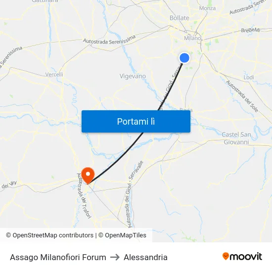 Assago Milanofiori Forum to Alessandria map