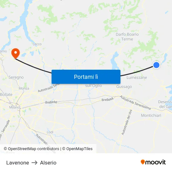 Lavenone to Alserio map