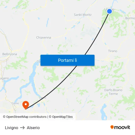 Livigno to Alserio map