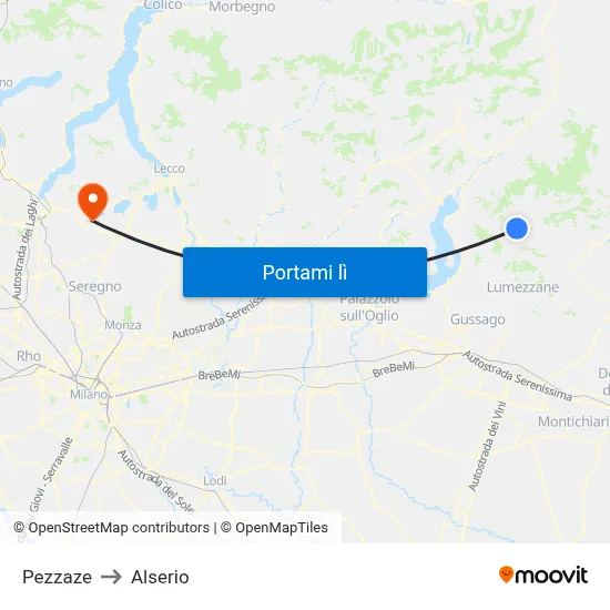 Pezzaze to Alserio map