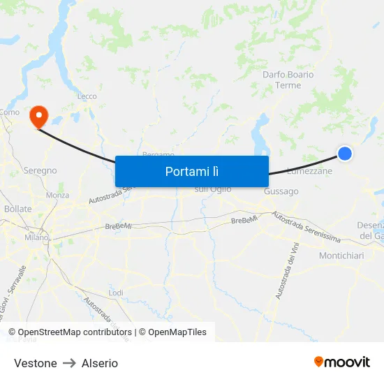 Vestone to Alserio map