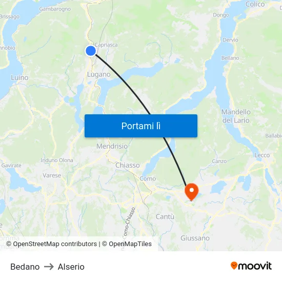 Bedano to Alserio map