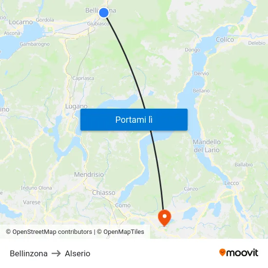 Bellinzona to Alserio map
