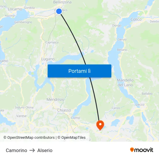 Camorino to Alserio map