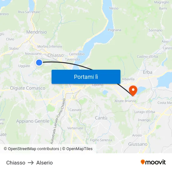 Chiasso to Alserio map