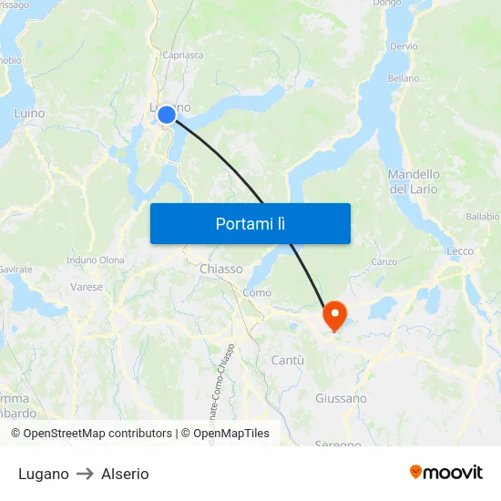 Lugano to Alserio map