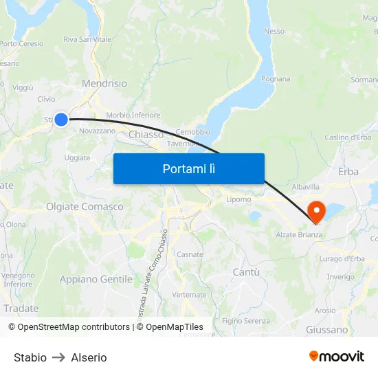 Stabio to Alserio map