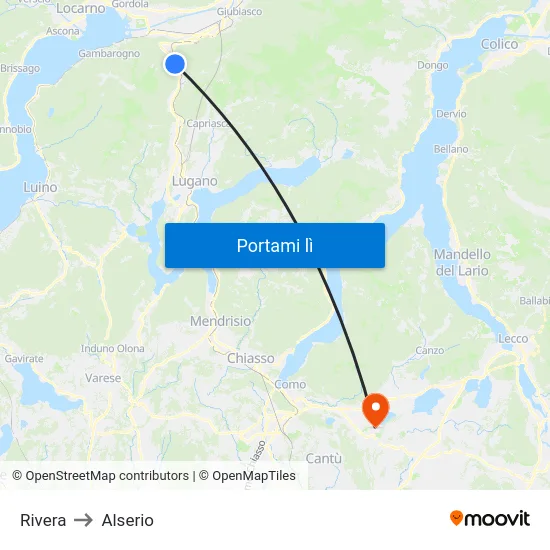 Rivera to Alserio map