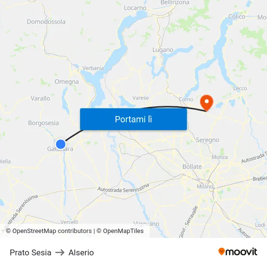 Prato Sesia to Alserio map