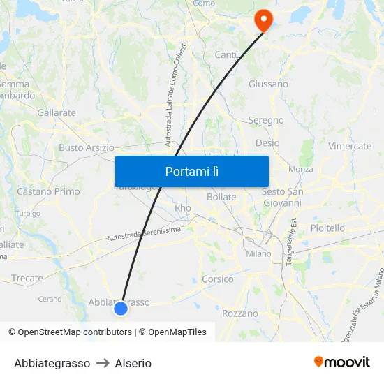 Abbiategrasso to Alserio map