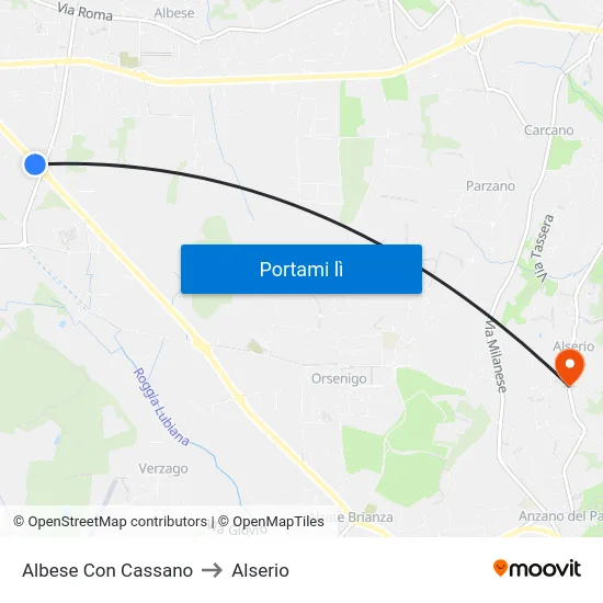 Albese Con Cassano to Alserio map