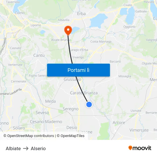 Albiate to Alserio map