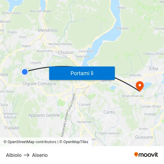 Albiolo to Alserio map