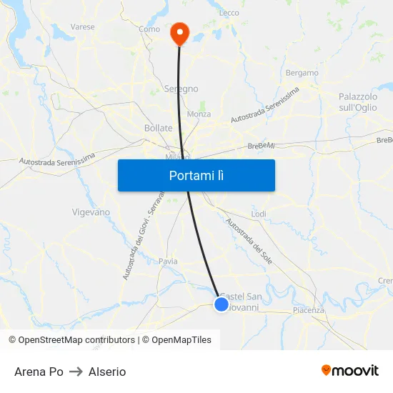 Arena Po to Alserio map