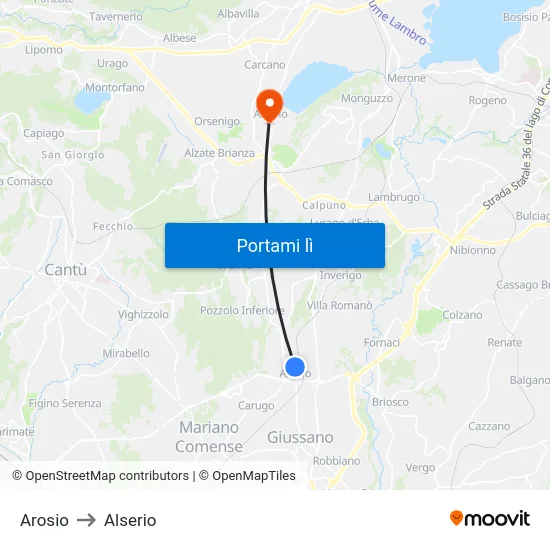 Arosio to Alserio map