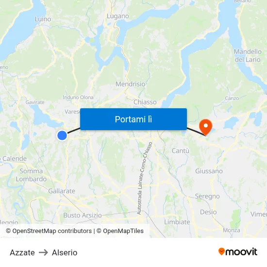 Azzate to Alserio map
