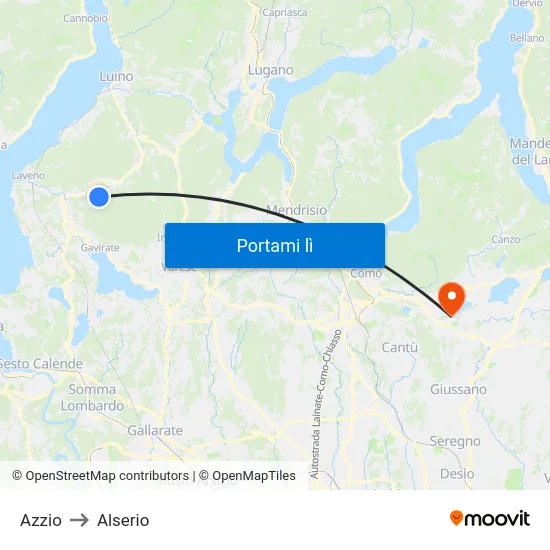 Azzio to Alserio map