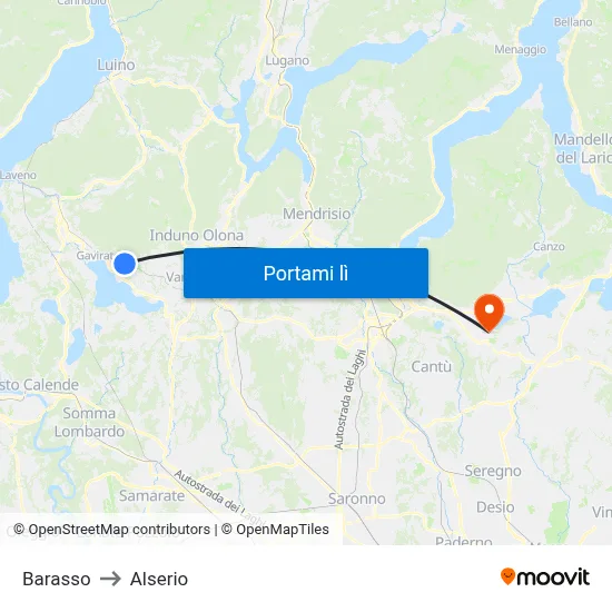 Barasso to Alserio map