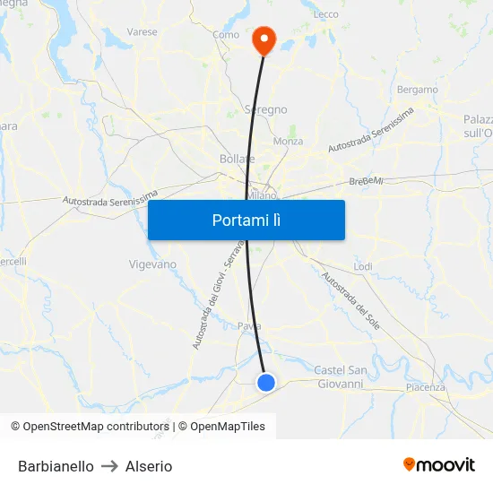 Barbianello to Alserio map
