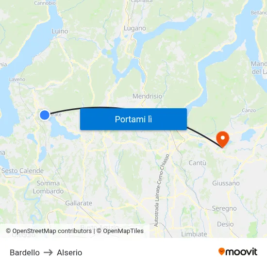 Bardello to Alserio map