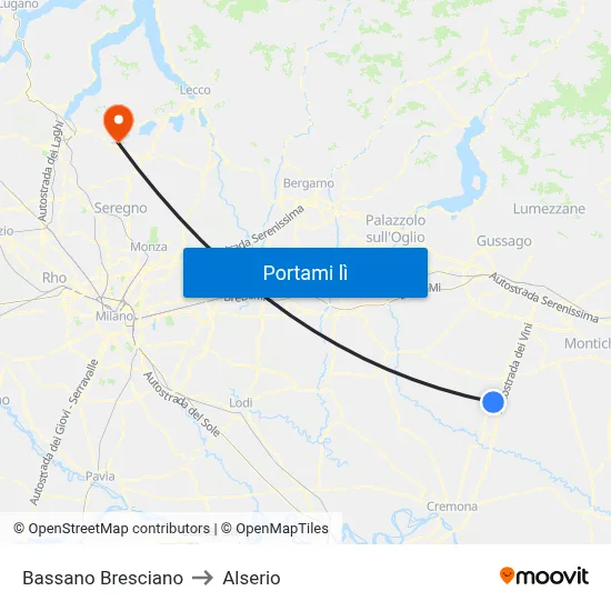 Bassano Bresciano to Alserio map