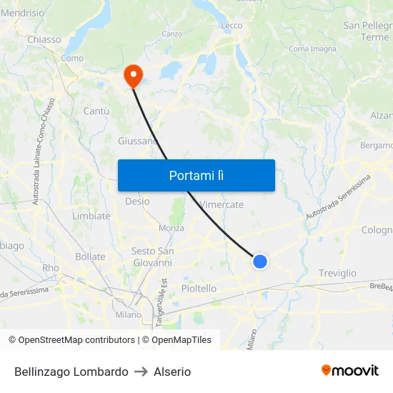 Bellinzago Lombardo to Alserio map