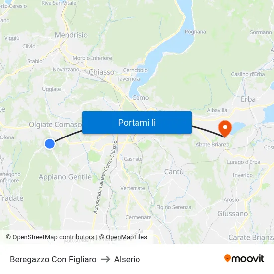 Beregazzo Con Figliaro to Alserio map