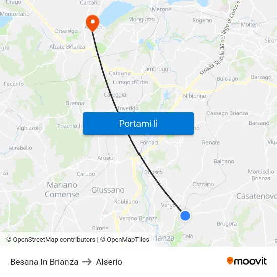 Besana In Brianza to Alserio map