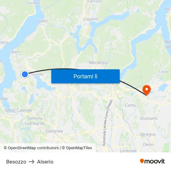 Besozzo to Alserio map