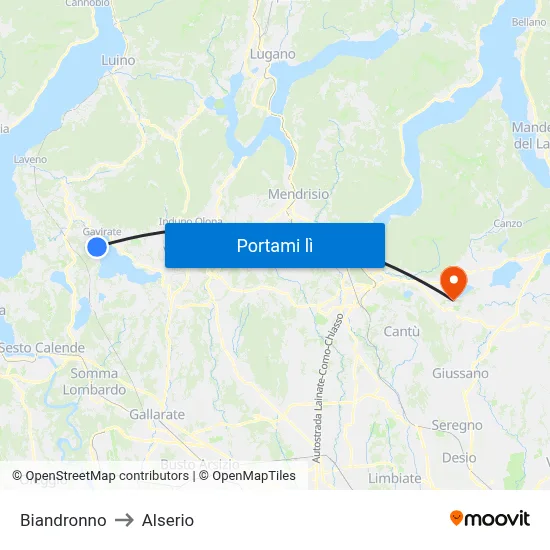 Biandronno to Alserio map