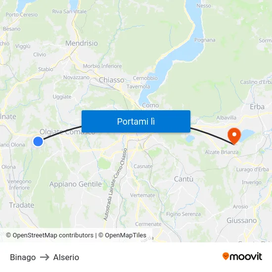 Binago to Alserio map