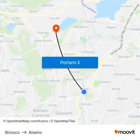 Briosco to Alserio map