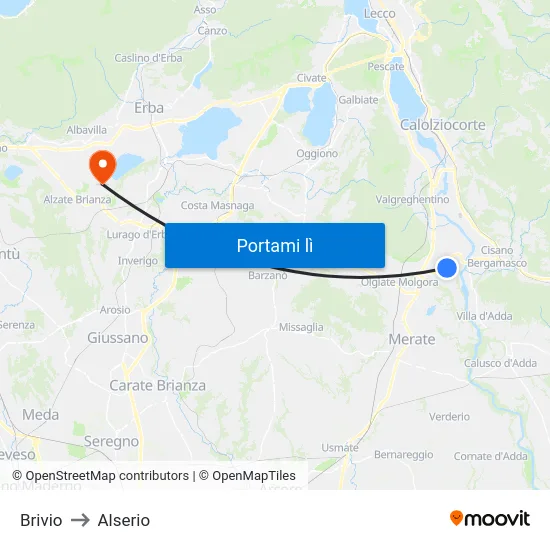 Brivio to Alserio map