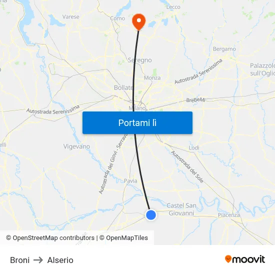 Broni to Alserio map