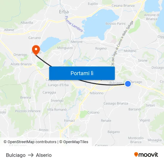 Bulciago to Alserio map