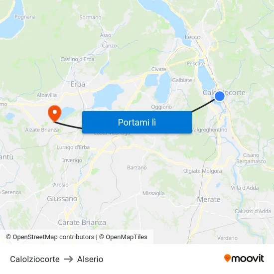 Calolziocorte to Alserio map