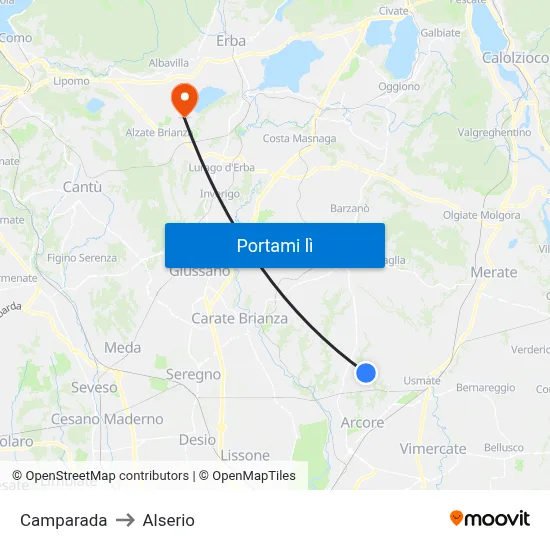 Camparada to Alserio map