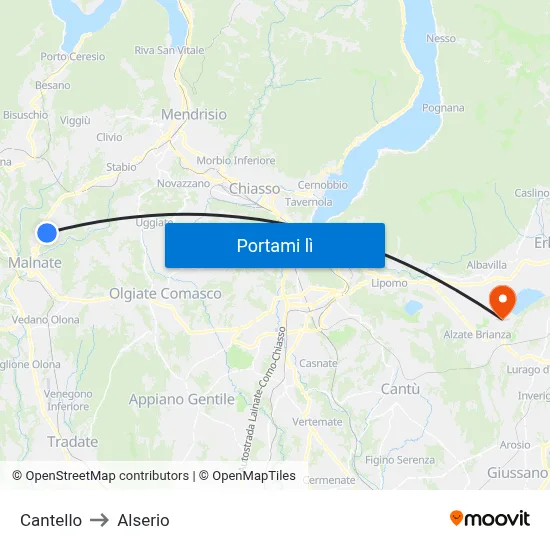 Cantello to Alserio map