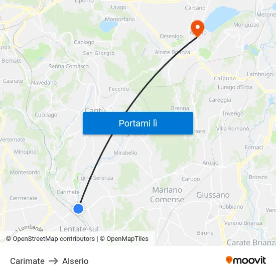 Carimate to Alserio map