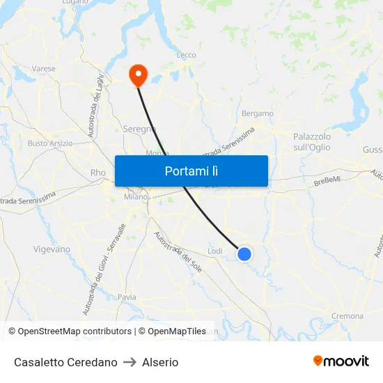 Casaletto Ceredano to Alserio map