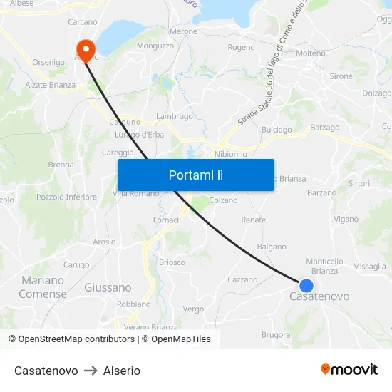 Casatenovo to Alserio map