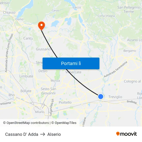 Cassano D' Adda to Alserio map