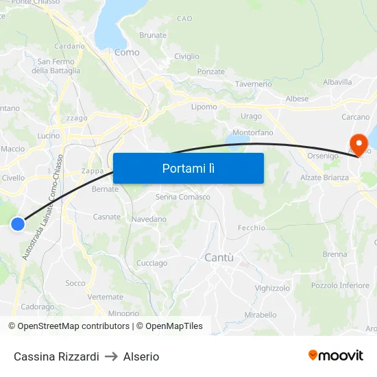 Cassina Rizzardi to Alserio map
