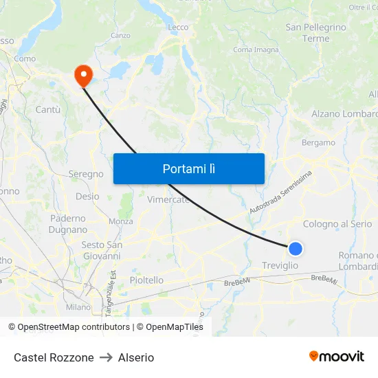 Castel Rozzone to Alserio map