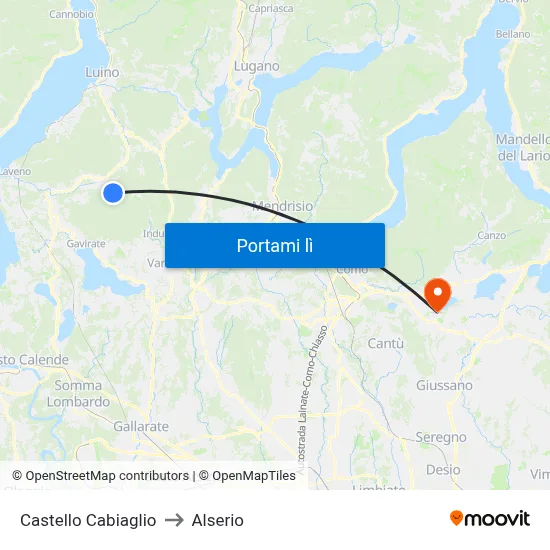 Castello Cabiaglio to Alserio map