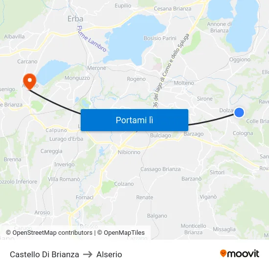 Castello Di Brianza to Alserio map