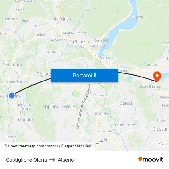 Castiglione Olona to Alserio map