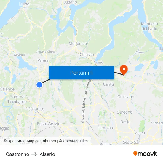 Castronno to Alserio map