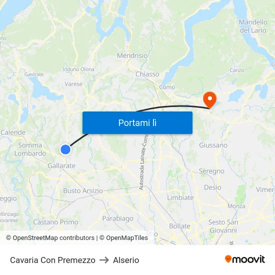 Cavaria Con Premezzo to Alserio map